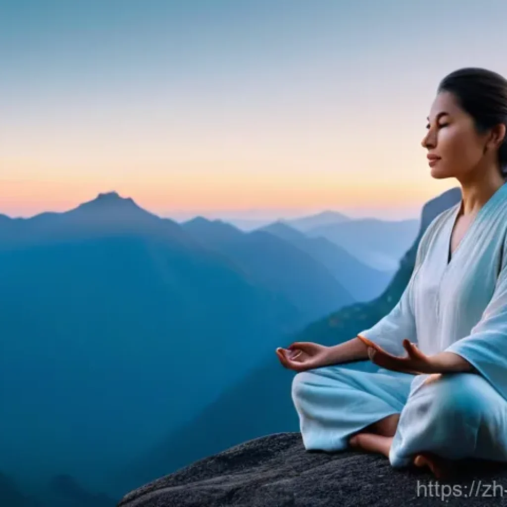 도교와 치유술 - **Prompt 1: Serene Mountain Meditation**
    A peaceful, mature woman, dressed in loose-fitting, com...