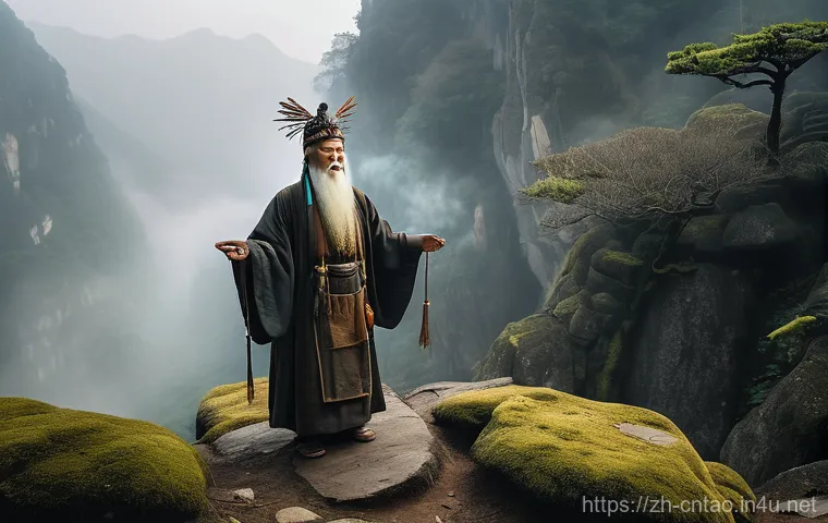 도교의 기원 - Prompt 1: Ancient Reverence: Mountain Shaman and Nature Spirits**