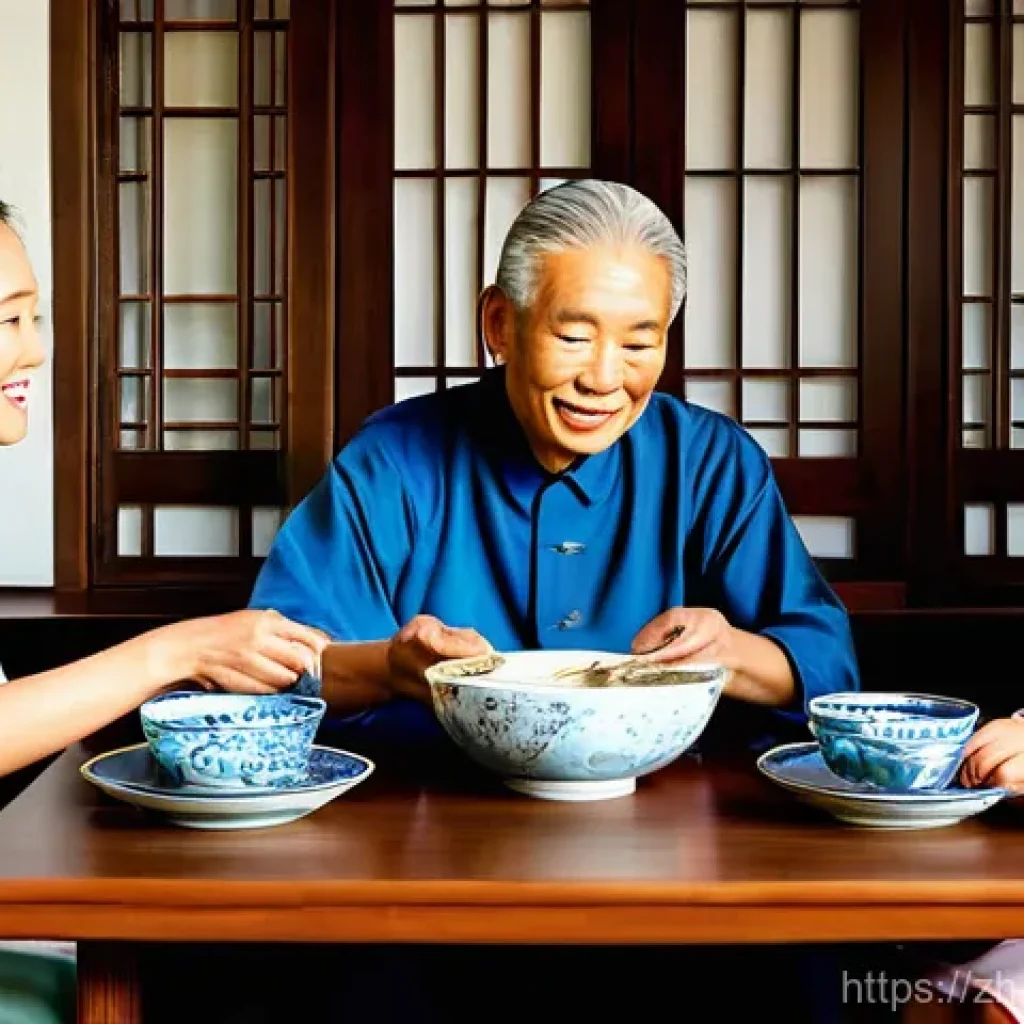 유교의 동아시아 영향 - **Prompt:** A heartwarming and serene indoor scene depicting an East Asian multi-generational family...