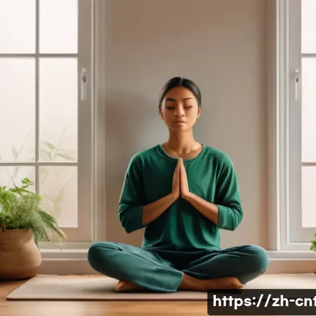 도교와 명상 - A serene indoor meditation scene featuring a young adult sitting cross-legged on a soft cushion, bac...